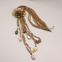 Joan Rivers Starlet Necklace Beaded Browns Flower Dangles Bold Statement
