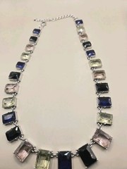 Art Deco Style Choker Necklace 20″ Faceted Chunky Multi Glass Statement 0330