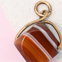 Antique Victorian CUBE Banded Agate Gold Filled Spinner Fob Charm Pendant