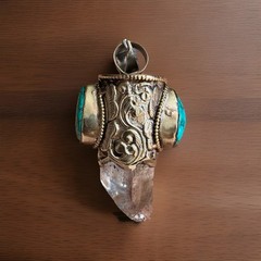 Vintage Heavy Himalayan Quartz Crystal Pendant Set In Silver & Stones 3.5”in,72g