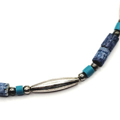 Southwestern Style Multi Color Blue Stone and Metal Vintage Necklace 17 Inch