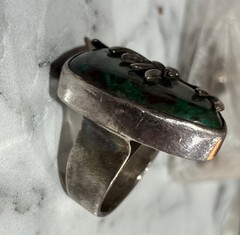 Sterling Silver Vintage Malachite Ring Dragonfly Design Southwestern Vintage