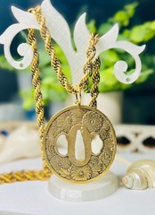 Vintage Alva Museum Replicas Asian Symbols Flowers Long Rope Chain