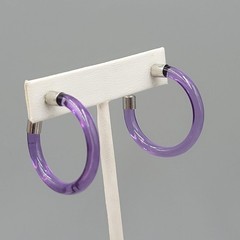 Vintage Translucent Purple Hoop Pierced Earrings Hoops Drop 1.25″