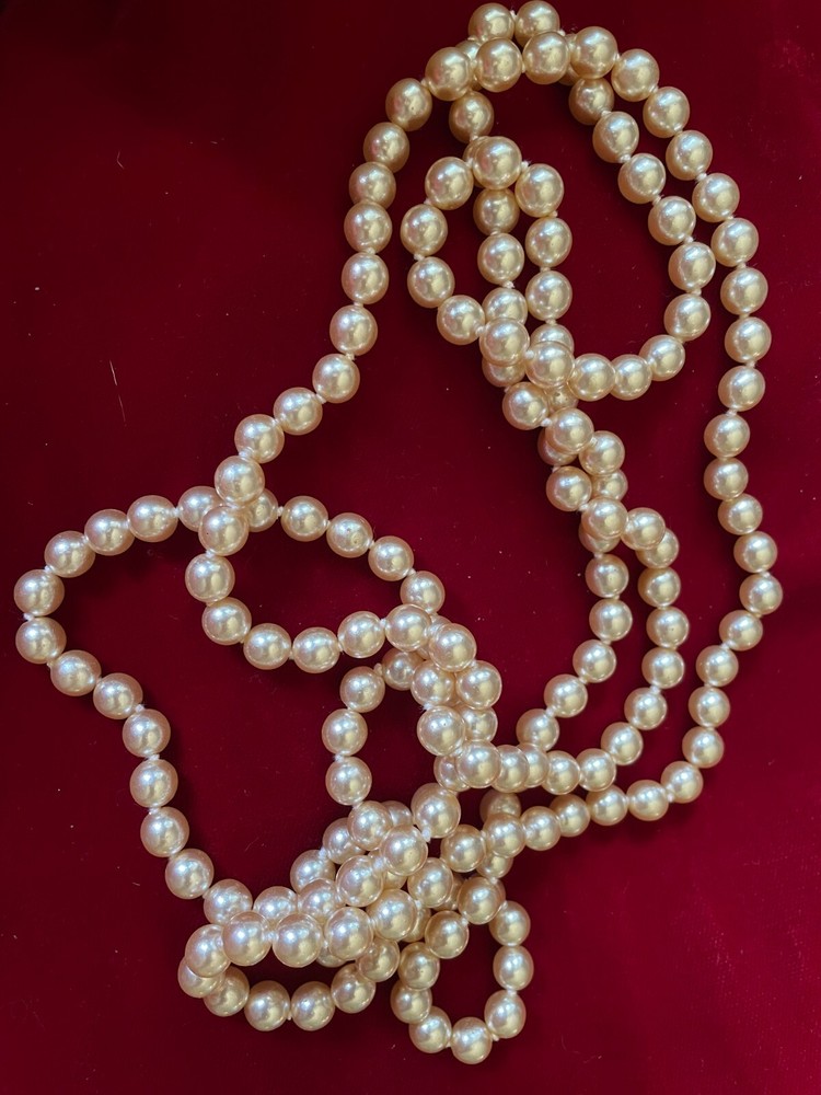 Vtg X-Long Strand Simulated Individual Knotted Pearl Necklace No Clasp 60″