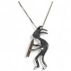 Sterling Silver 925 and 14KT Gold Kokopelli Pendant with Box Chain Necklace