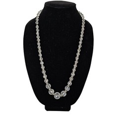 Vtg Art Deco Rock Crystal Quartz Faceted Bead 28″ Necklace Sterling Chain
