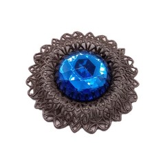 Vintage Filigree Brooch Large Blue Glass Stone Antique Silvef Tone 2 1/2 in D