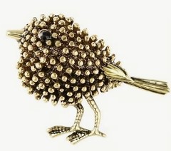 Bird Brooch Artsy Design Detailed Rhinestone Eye Gold Tone