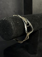 Vintage 950 Sterling Silver Black Onyx Wire Bracelet Handmade Modernist 5.5″