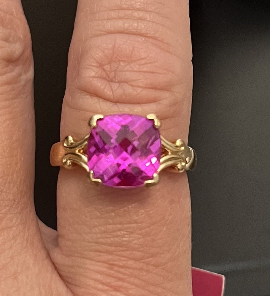 Vtg Ross Simons Gold Vermeil Sterling 925 Cushion Cut Pink Glass Stone Size 9