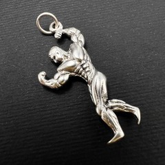 Vintage Sterling Silver 925 Bodybuilder Pendant Gym Fitness Jewelry Signed 4.3g