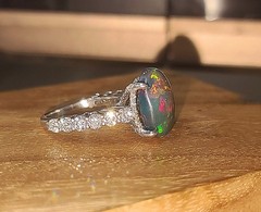 Vintage Platinum Engagement Ring 5.45CT. Natural Ethiopian Opal Oval Shape