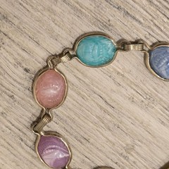 Vintage Childs Scarab beetle Bracelet Cabochon Egyptian Revival Jewelry Pastel