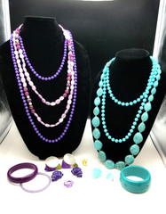 Vintage Retro Plastic Jewelry Lot, In Turquoise and Purple Lucite, 1960s-1980s