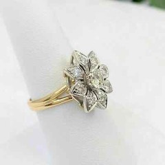 2Ct Art Deco Flower Round Cut Lab Created Diamond 14K Gold FN Anniversary Ring