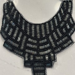 Vintage Beaded Collar Choker Necklace Black Ribbon Retro