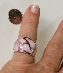 Vtg Sterling Silver Inlay Pink & White MOP Wide Ring 11.75 Gm Sz 8