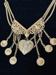 Vintage Antique Etruscan Revival Gold Tone Filigree Ornate Statement Necklace