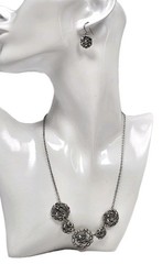 Vintage Marcasite Necklace & Pierced Ear Dangle Earrings | 3 Piece Jewelry Set