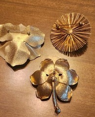 Vintage Jewelry Lot – Gold Tone And White – Brooches – Owl Necklace – Marked