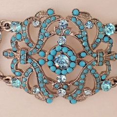 VCLM Aqua Crystal Turquoise Rhinestone Choker – High End Costume Piece Marked