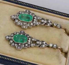 Art Deco Vintage Wedding Earrings 2.7 Ct Simulated Emerald 14K White Gold Over
