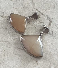 Vintage 950 Sterling Silver Fan Agate Stone Drop Dangle Earrings