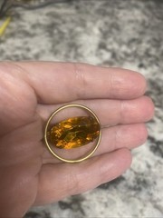 Vtg Simple Circle Pin Large Orange Citrine Glass Accent Stone November Birth