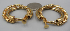 Vintage Napier Clip On Hoop Earrings Double Twisted Gold Tone Screw Back 1.5″