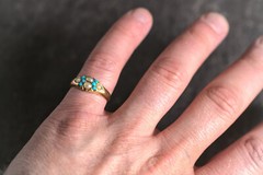 ANTIQUE ART NOUVEAU ENGLISH 15K GOLD SEED PEARL TURQUOISE RING c1890