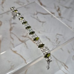 VINTAGE B. DAVID GREEN MARQUIS & ROUND RHINESTONE BRACELET 6.5″