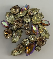 Signed Regency Rhinestone Brooch AB Amber Yellow Champagne Spray Pin