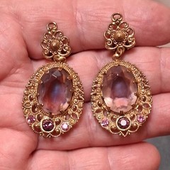 West Germany Purple Pink Givre Rhinestone Earrings