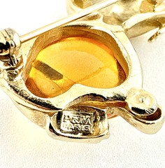 Vintage P&M Paris Jelly Belly Mouse Gold Tone Brooch Pin Signed