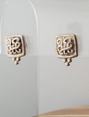 VTG 925 SD Square Stud Earring 0.5in Sterling Silver 2g Artisan Scroll Tile Bead