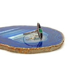 Taxco TR-120 Sterling Silver Onyx and Malachite Inlay Ring