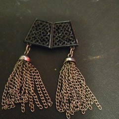Vtg Black Broach Clip/ Pin/vintage shoe clip with Tassels Silver