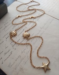 Vintage Gold Tone Moon Sun and Stars Necklace 42″