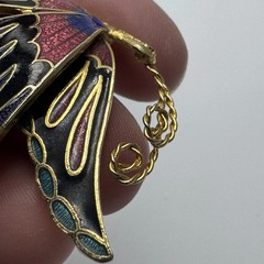 Vintage Cloisonne Butterfly Brooch Pin Enamel Multicolor 1.75in Gold Tone