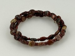 Natural Stone Beaded Coil Bracelet Red Brown Jasper Adjustable