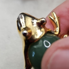 Vintage Kenneth J Lane Frog Green belly Brooch Pin Gold Tone Signed Faux Jade