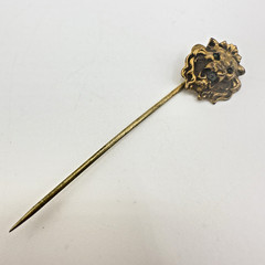 Victorian Gilt Lion Head Stick Pin Paste Garnet Eyes Rhinestone 2.5″
