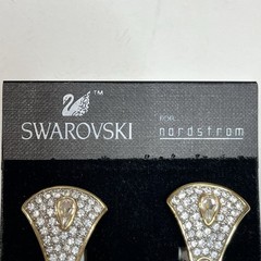 SWAROVSKI Gold Tone Crystal and Briolette Drop Dangle Clip Earrings 2.5 in Long
