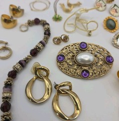 Vintage Gold Tone Costume Jewelry Lot Mixed Materials Wearable Hoops Enamel…