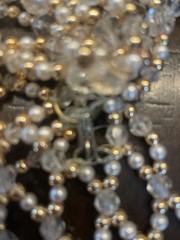 Vintage Multi Strand Faux Pearl Beaded Sash Belt Gold Tone Clear Crystal 30″