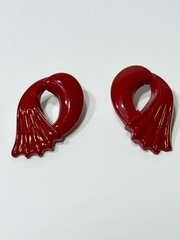 VTG Red Acrylic Resin Sculptural Abstract Modernist Earrings Pin Back Closure