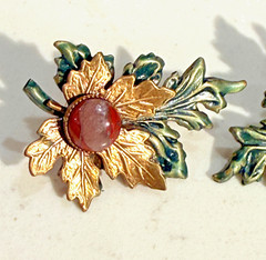 Maple Leaf Earrings Vintage Unbranded Post Style Metal and Gemstone