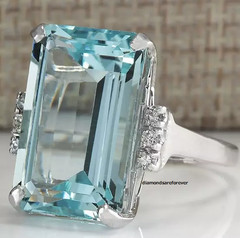 Transparent Huge Aquamarine With Genuine CZ Antique Art Deco Solitaire Fine Ring