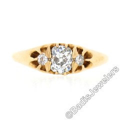 Antique Victorian 14k Gold 0.68ctw GIA Old Mine Belcher Prong Diamond Band Ring
